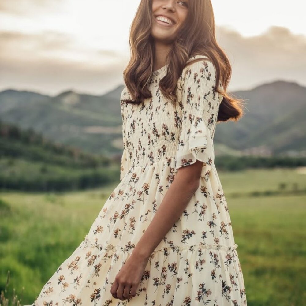 JessaKae Wandering Willoughby Smocked Floral Dress — XL